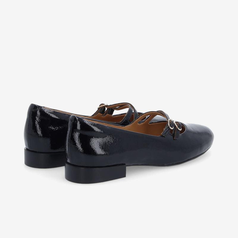 FLORA BALLERINA W - WRINKLED PATENT - NOIR